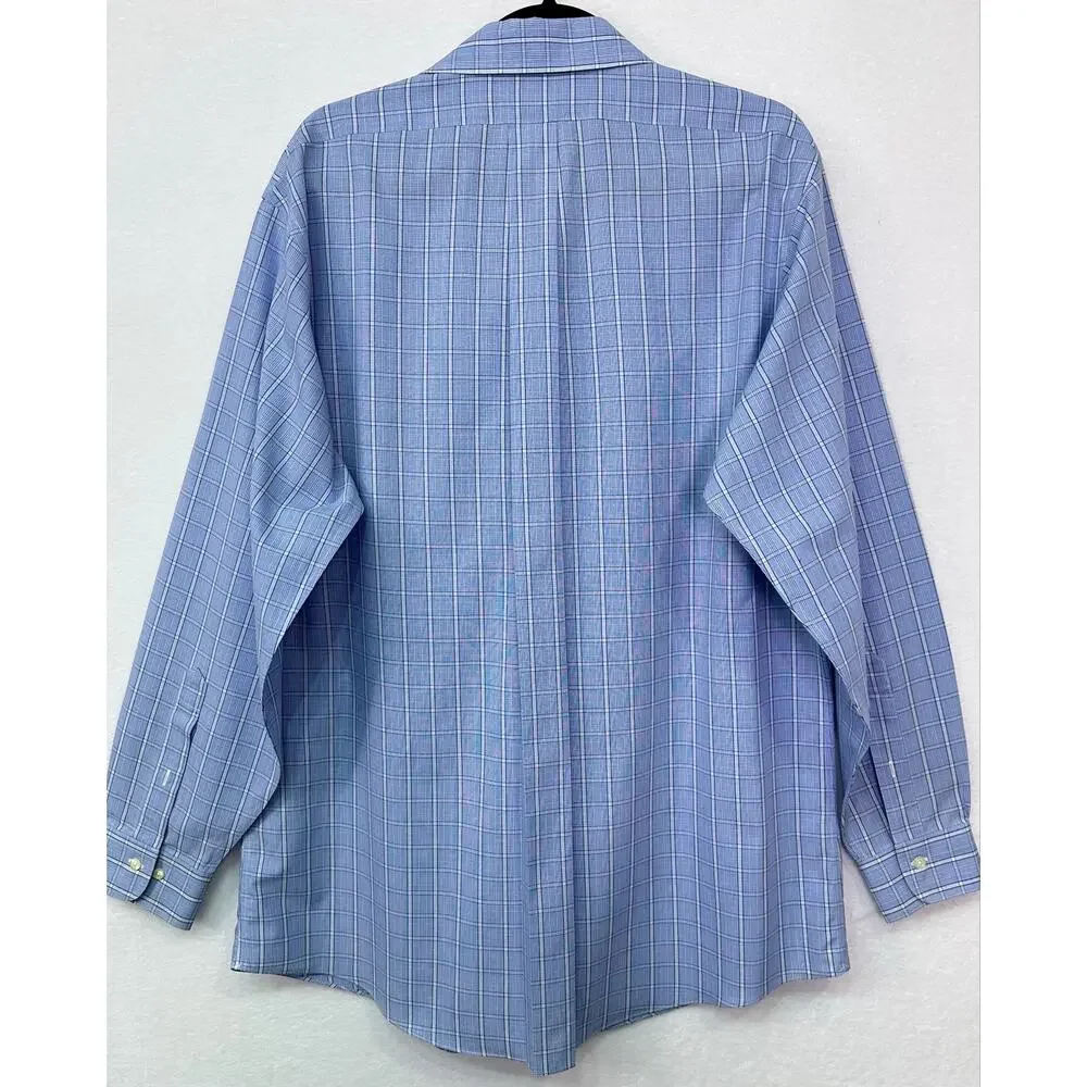 Brooks Brothers Blue Plaid Supima Cotton Dress Shirt Men’s 17 34/35 Non-Iron